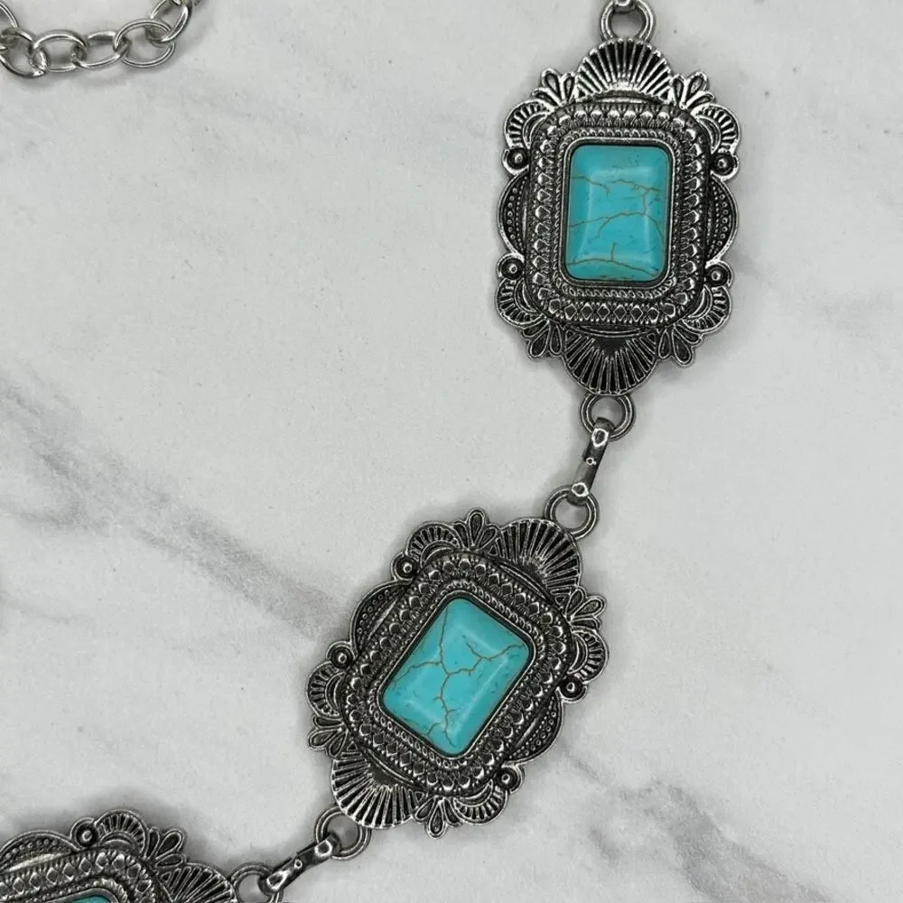Faux Turquoise Western Concho Chain Belt OS ✨